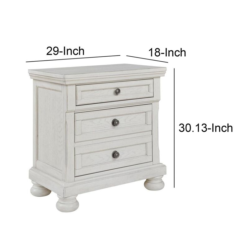 Julia 30 Inch Casual Nightstand, Wood, 2 Drawers, Pull Out Tray, White-Benzara