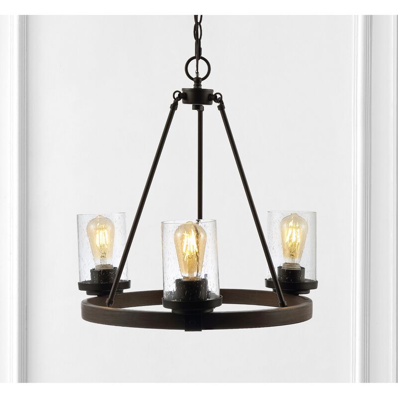 Coronet 3-Light Iron/Seeded Glass Rustic Farmhouse LED Chandelier