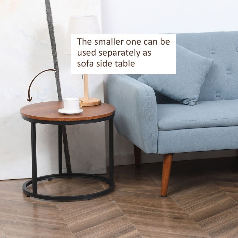 Dark Walnut Nesting Set: Round Coffee Tables with Metal Frame