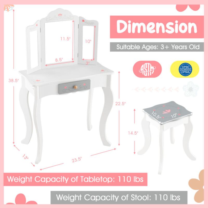 Hivvago Kids Vanity Set with Tri-folding Mirror