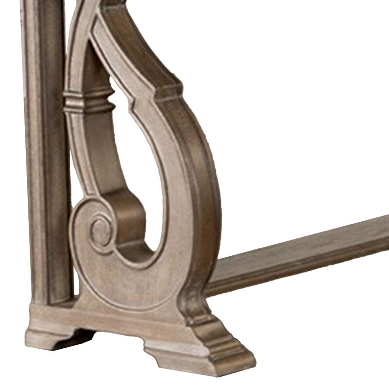 Gia Sofa Table, 50 Inch Rectangular, Carved Details, Brown Solid Wood