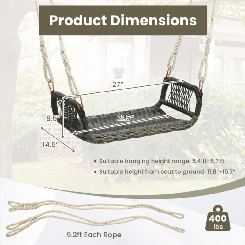 Hivvago Wicker Porch Swing Seat with Cozy Armrests
