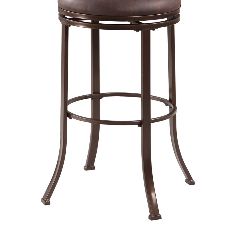 Metal Bar Stool with Cushioned Swivel Seat and Flared Legs, Brown - Benzara