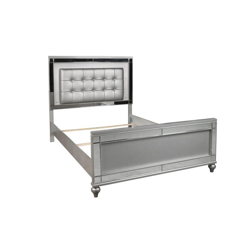 New Classic Furniture Furniture Valentine Solid Wood King Size Lighted Bed in Silver