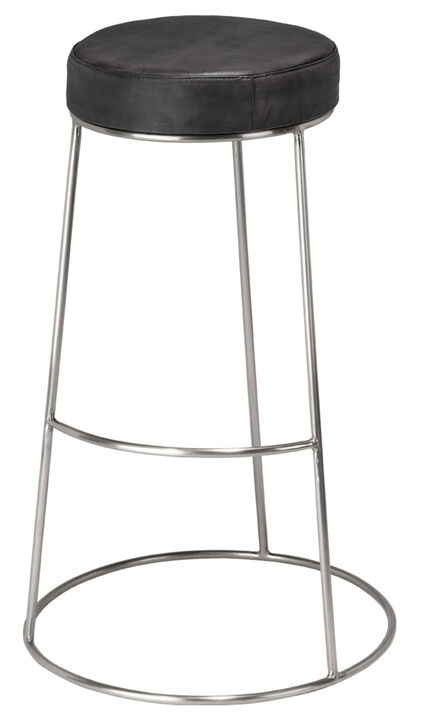 Henry Round Black Leather Bar Stool