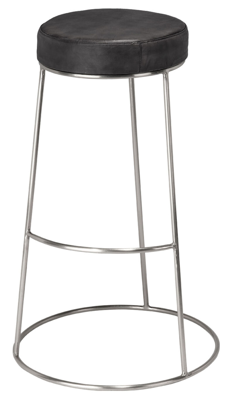 Henry Round Black Leather Bar Stool