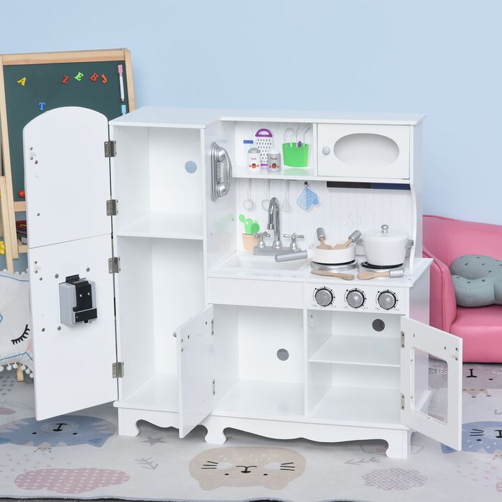 White Kids' Culinary Set: Large Wooden Pretend Kitchen with Accessories
