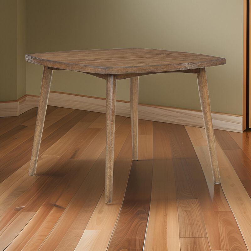 Summit 40 Inch Dining Table, Square Top, Rounded Edges, Wood Frame, Brown - Benzara