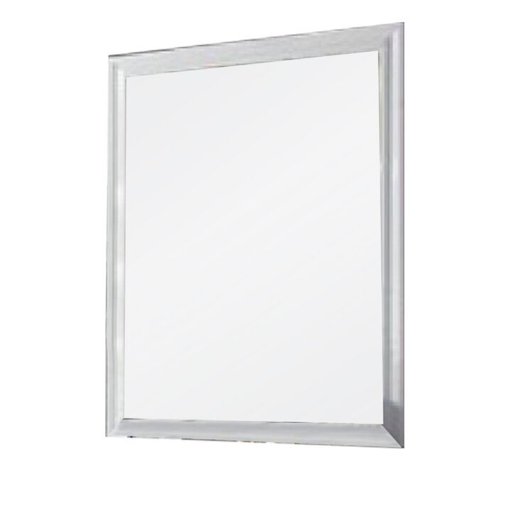 Tyra 39 Inch Wall Mirror, Rectangular Wood Frame, White-Benzara