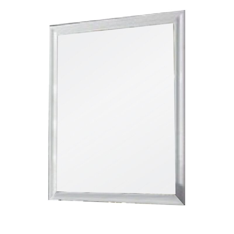 Tyra 39 Inch Wall Mirror, Rectangular Wood Frame, White-Benzara