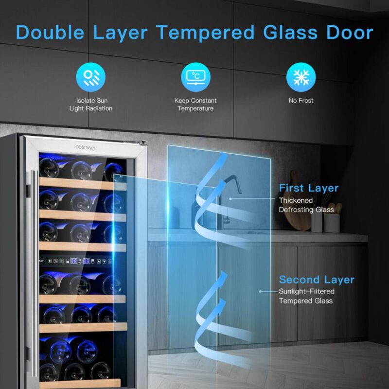 Costway 30-Bottle Freestanding Wine Cooler with Temp Memory and Dual Zones
