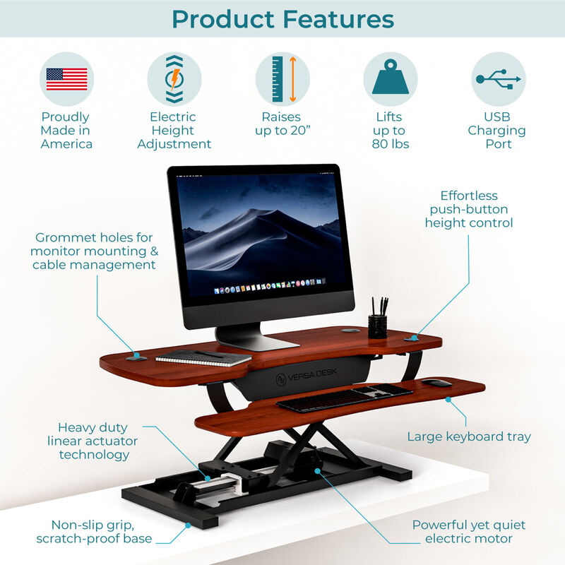 VersaDesk PowerPro® 36"W Electric Adjustable Standing Desk Converter, Cherry
