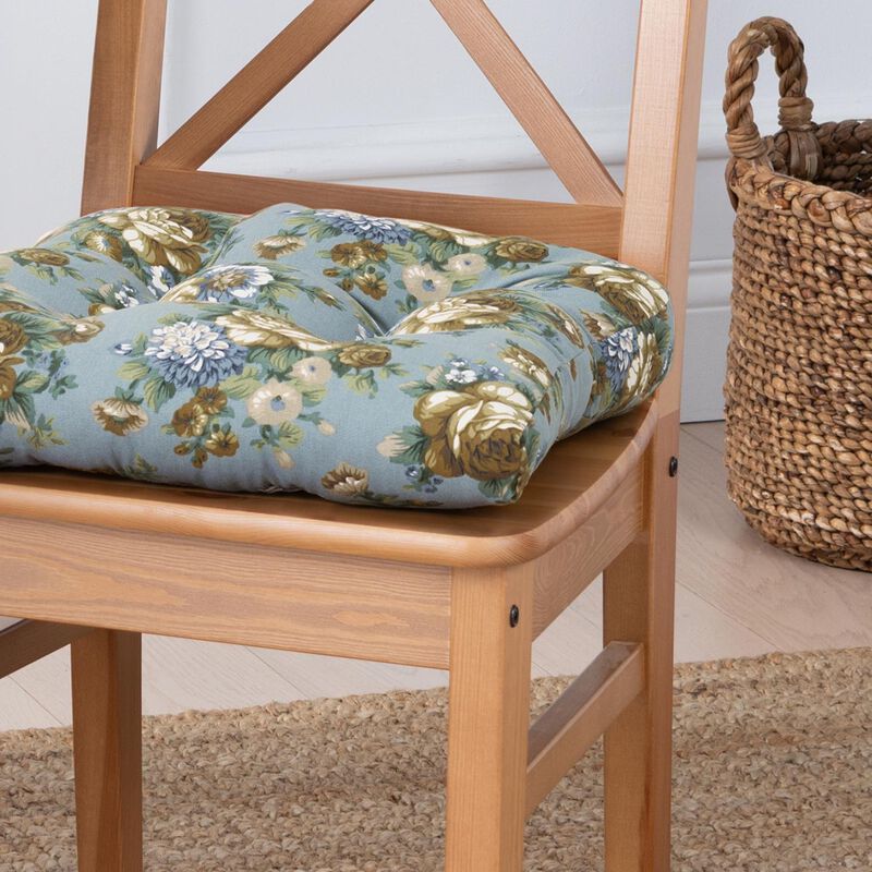 Ellis Bella Rose Stylish Medium Scale Printed Floral Pattern Non-Skid Chair Pad 18"x18" Wedge
