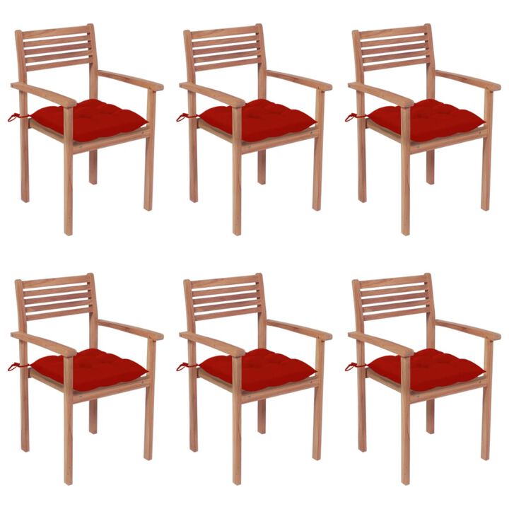 vidaXL Stackable Garden Chairs with Cushions 6 pcs Solid Teak Wood