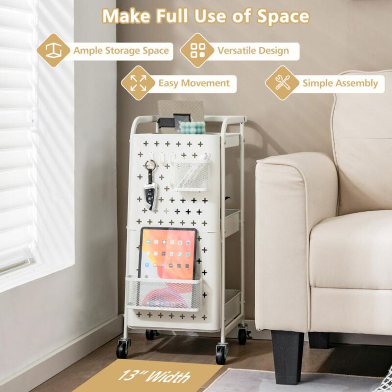 Hivvago 3-Tier Utility Storage Cart with DIY Pegboard Baskets