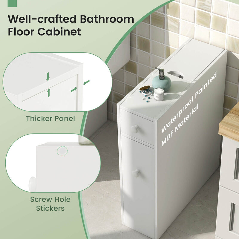 Costway Bathroom Floor Cabinet Toilet Narrow Storage Organizer with Flip Top White
