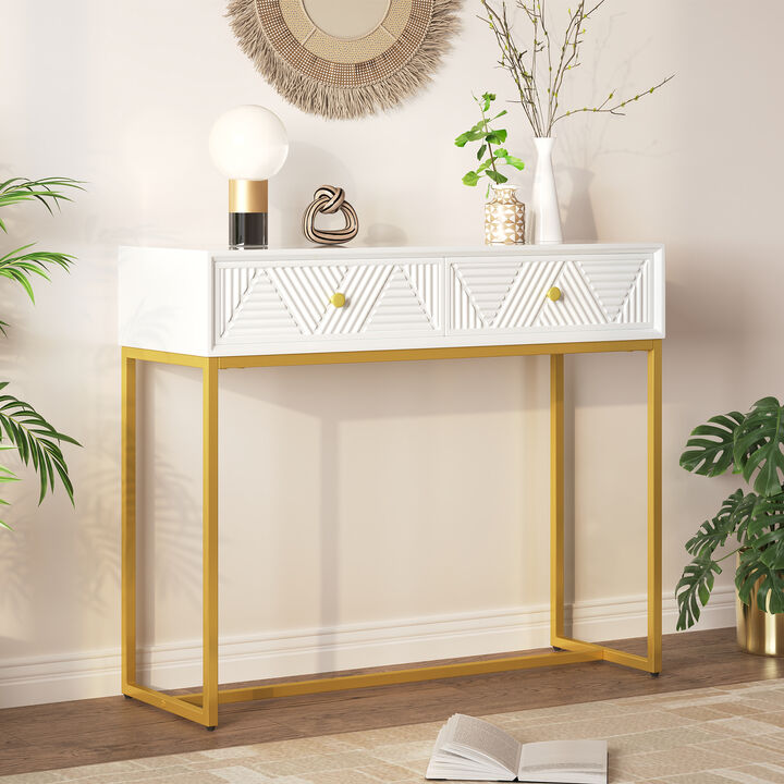 Merax Modern Sleek Console Table with 2 Drawers