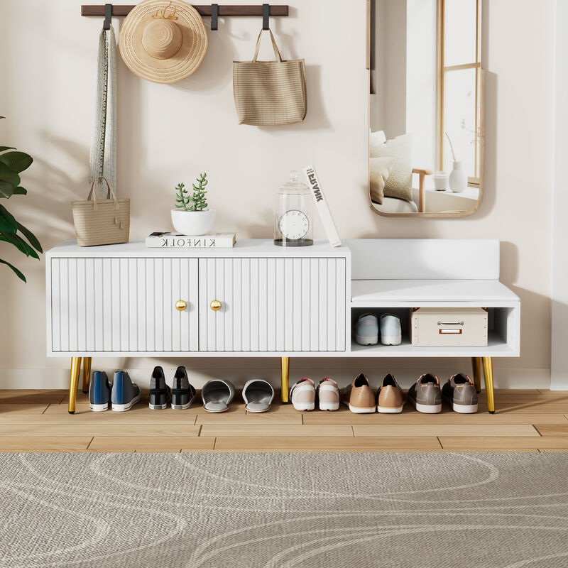 Clihome Modern Shoe Storage Bench with Hidden Storage and Upholstered Cushions for Bedside, Living Room and Entryway (White)