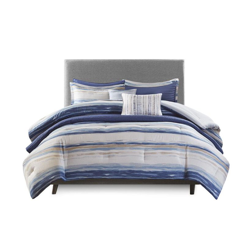 Belen Kox Blue Watercolor Stripe Comforter Set, Belen Kox