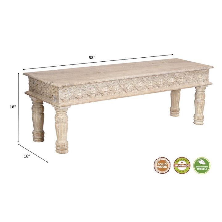 Taran Designs Eldris 58 Carved Solid Wood Dining Bench