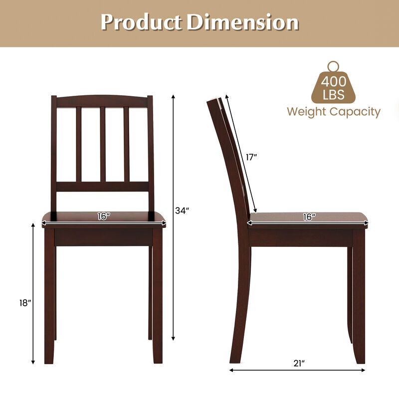 Wood Dining Chair Set of 2 with Rubber Wood Legs