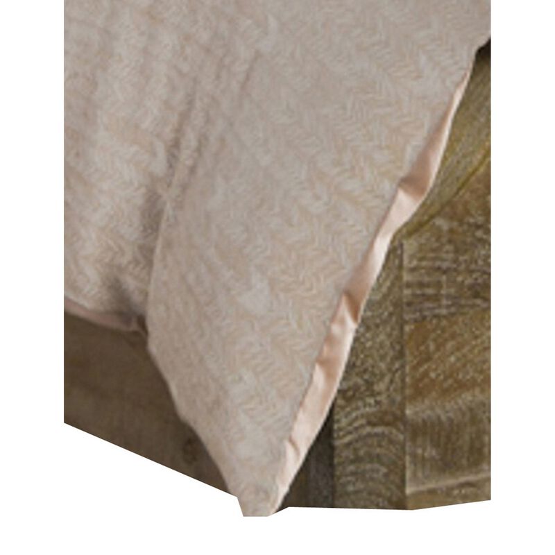 Zima Queen Size Cotton Duvet Cover, Woven French Herringbone Pattern, Beige-Benzara