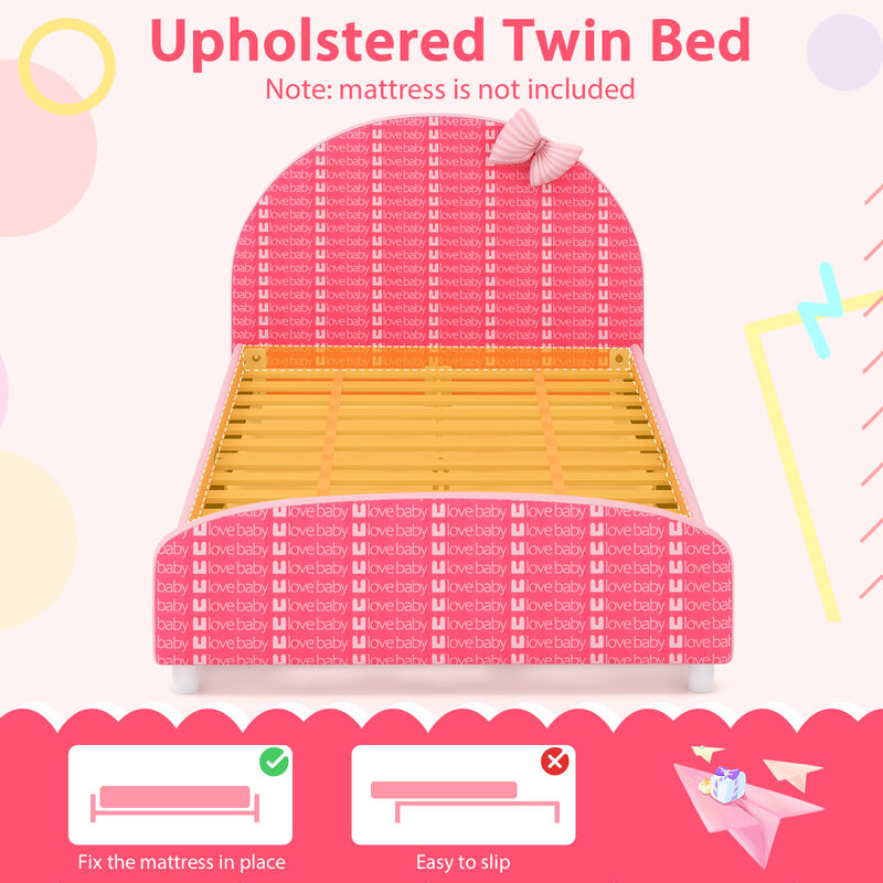 Wood Upholstered Twin Bed Platform with Slat Support