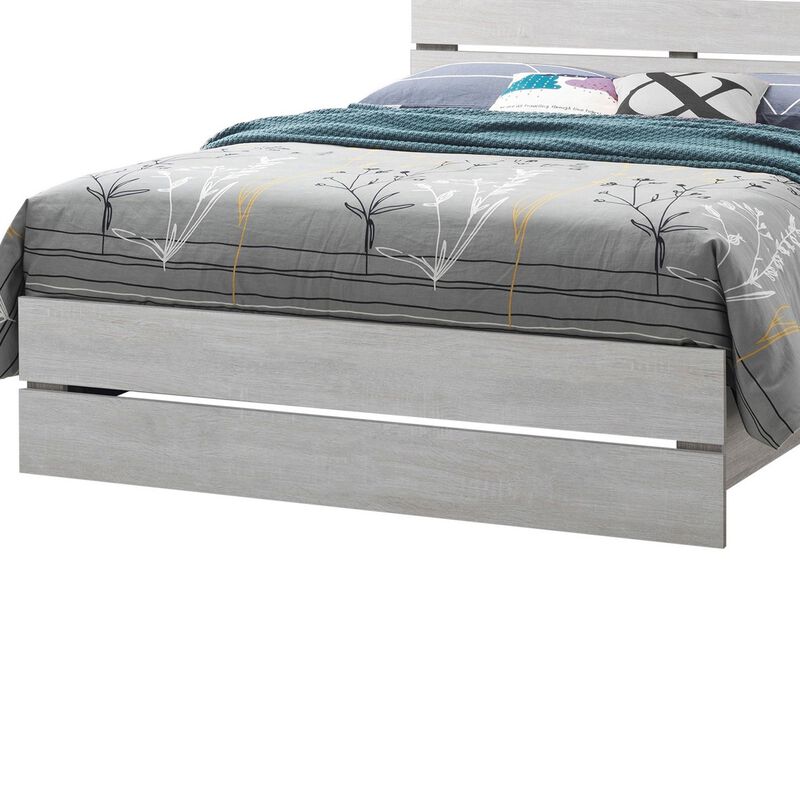 Queen Bed with Panel Headboard and Footboard, White-Benzara