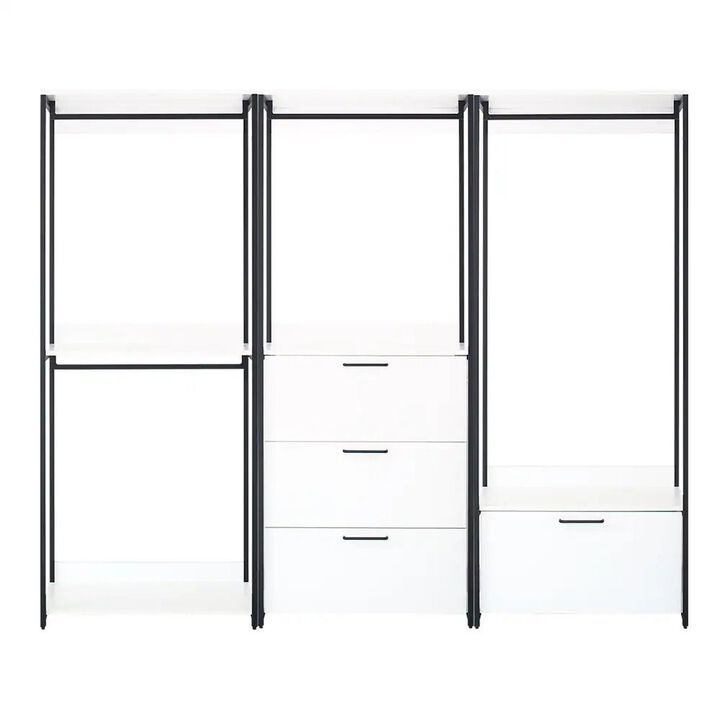 FC Design Klair Living White Freestanding Walk in Wood Closet System with Metal Frame