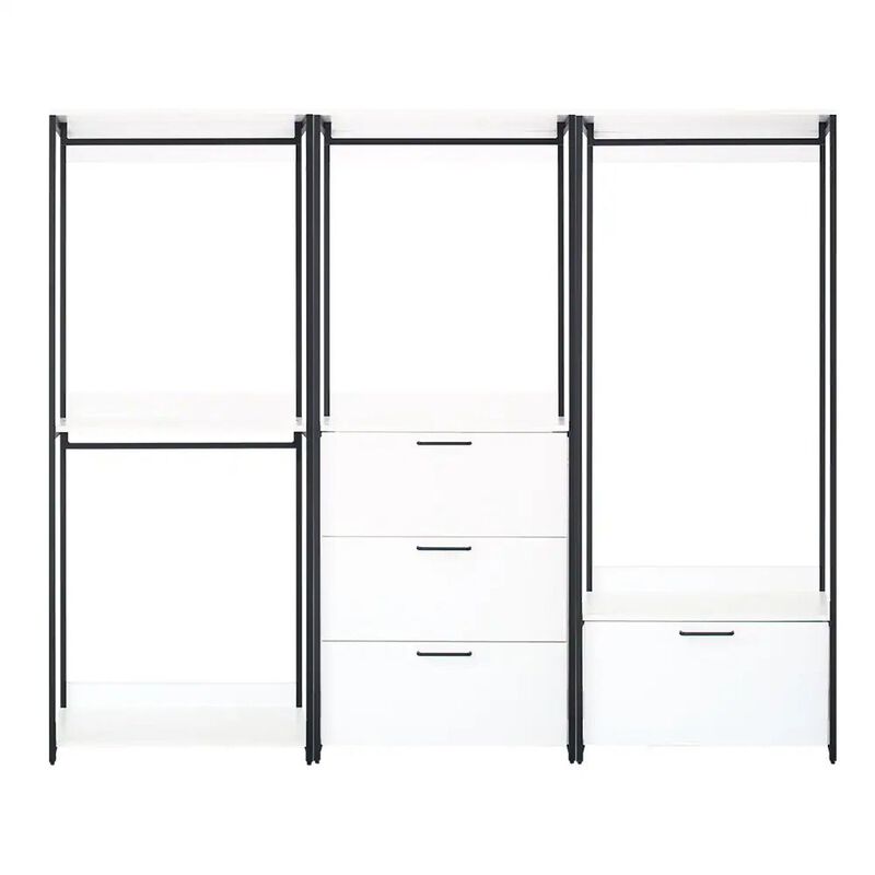 FC Design Klair Living White Freestanding Walk in Wood Closet System with Metal Frame