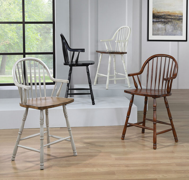 Black Cherry Selections 41 in. Antique Black with Cherry Rub High Curved Back Wood Frame 24 in. Bar Stool (Set of 2)