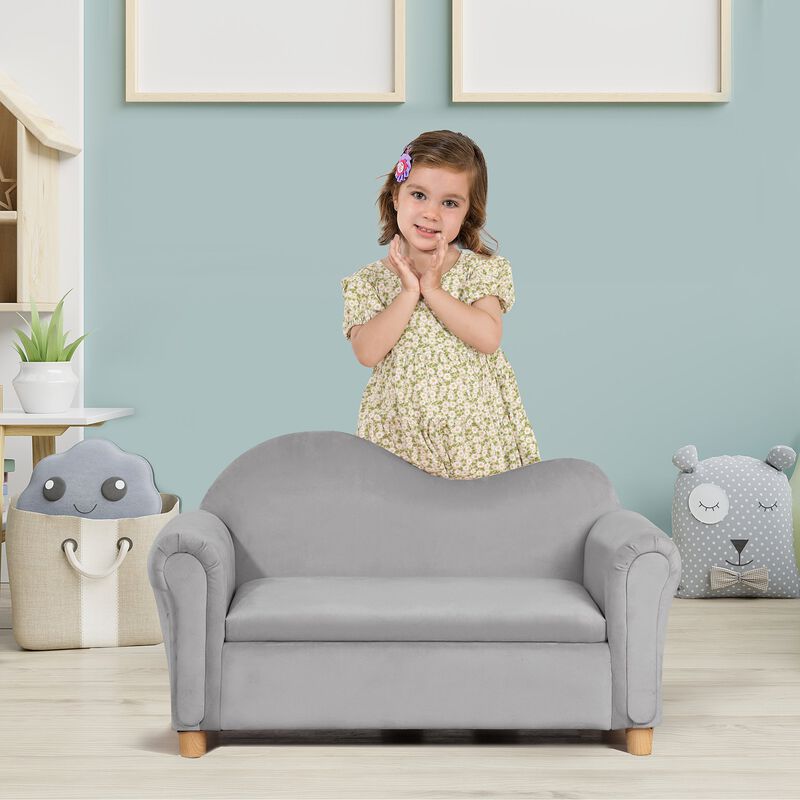 Ergonomic Foam Kids Sofa with Inner Toy Storage Chest, Velvet Kids Couch with Soft Arms, Children's Lounge Furniture