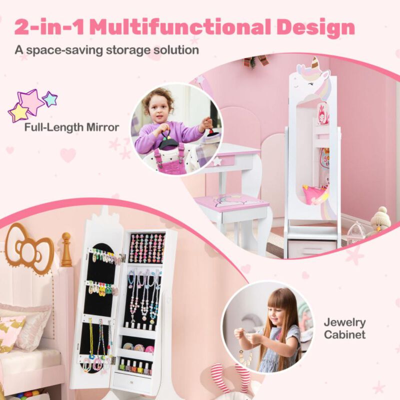 Hivvago Kids Jewelry Armoire Cabinet with Storage and 2 Tilt Angles