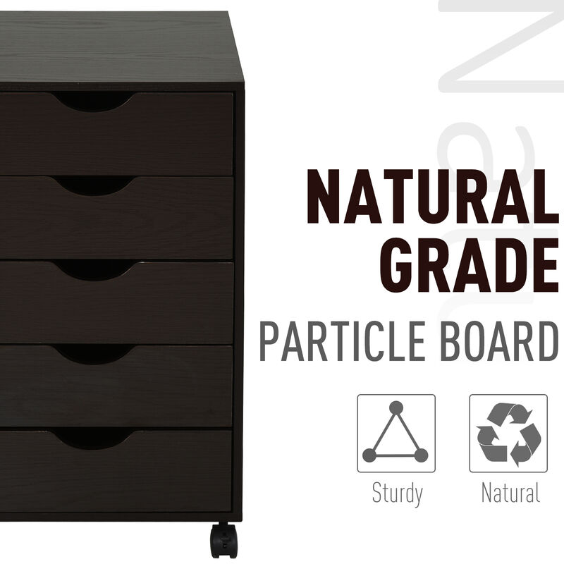 5 Drawer Filing Cabinet Home Office Mobile Storage Organizer Brown
