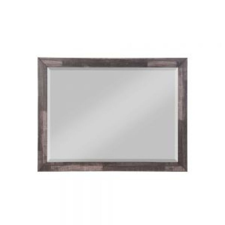 48 Inch Wood Mirror, Landscape, Beveled, Rustic Brown - Benzara