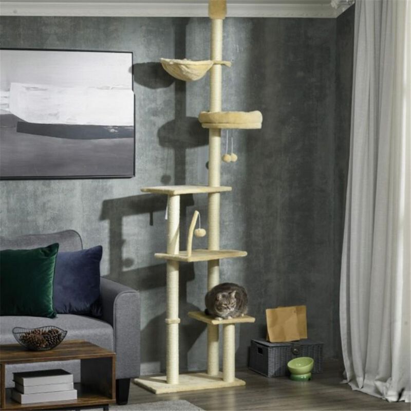 Cat Tree Climbing Tower with Scratching Poles and Cozy Perches for Active Cats