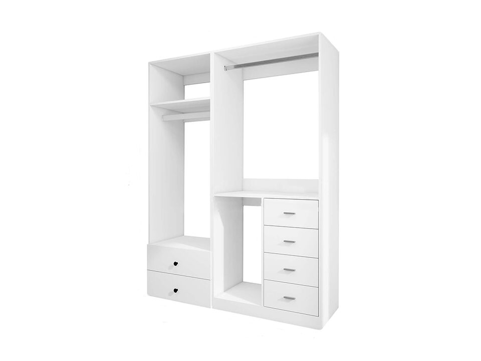 Wooden Closet Organizer System with 6 Drawers,2 Hanging Rails Walk in Closet System for Bedroom