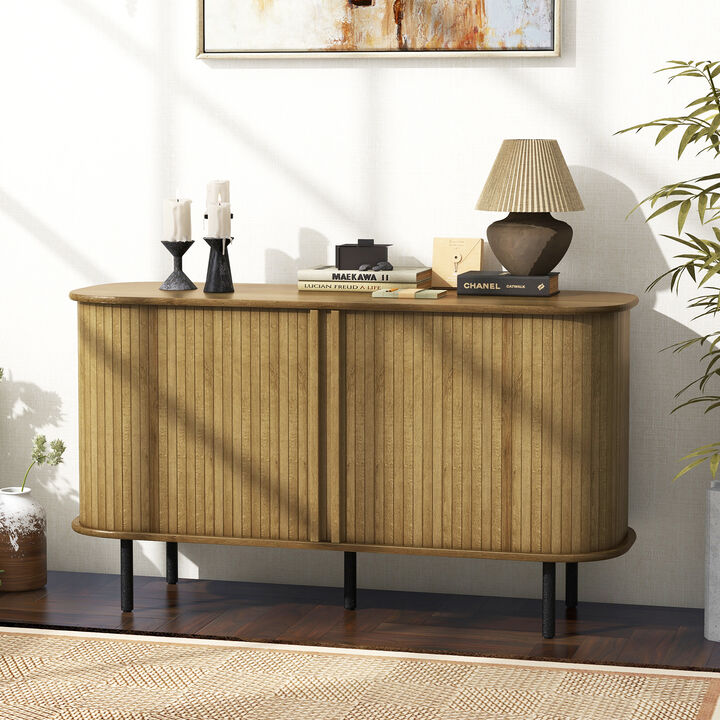 47 Inch Sideboard Buffet Cabinet with Adjustable Shelves for Kitchen Dining Room Living Room Entryway-Oak