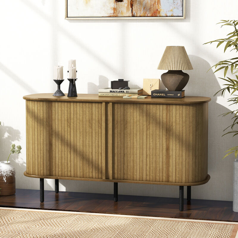 47 Inch Sideboard Buffet Cabinet with Adjustable Shelves for Kitchen Dining Room Living Room Entryway-Oak