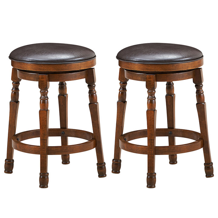 Set of 2 Swivel Leather Padded Dining Bar Stools