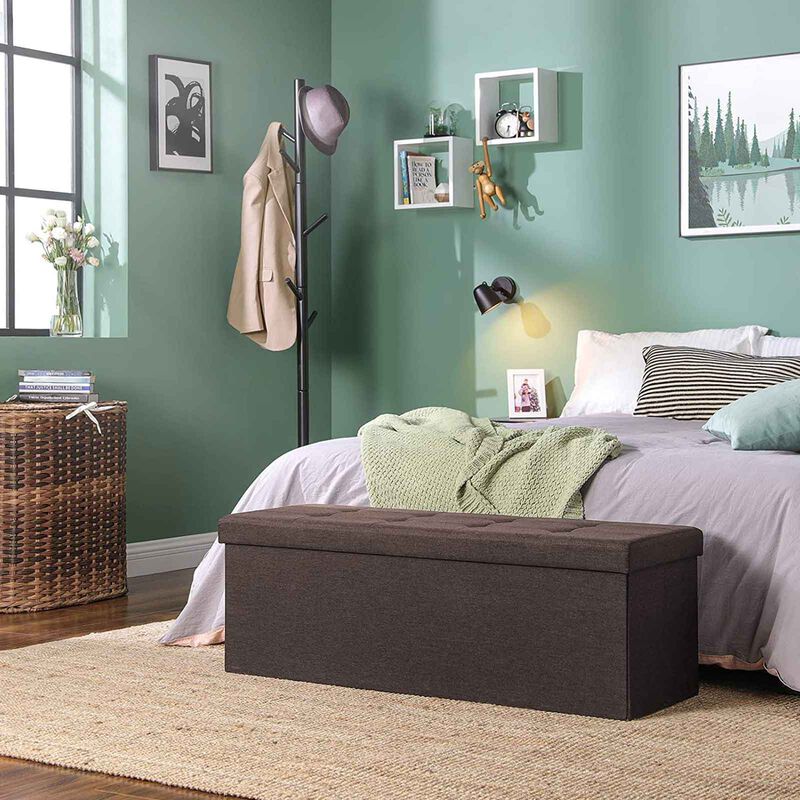 43-Inch Folding Storage Ottoman Bench with Wooden Divider - Storage Chest and Foot Rest Stool