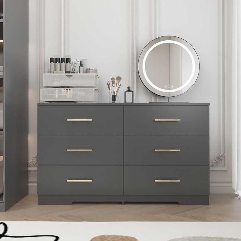 6-Drawer Dresser Table with Handles for Bedroom or Living Room