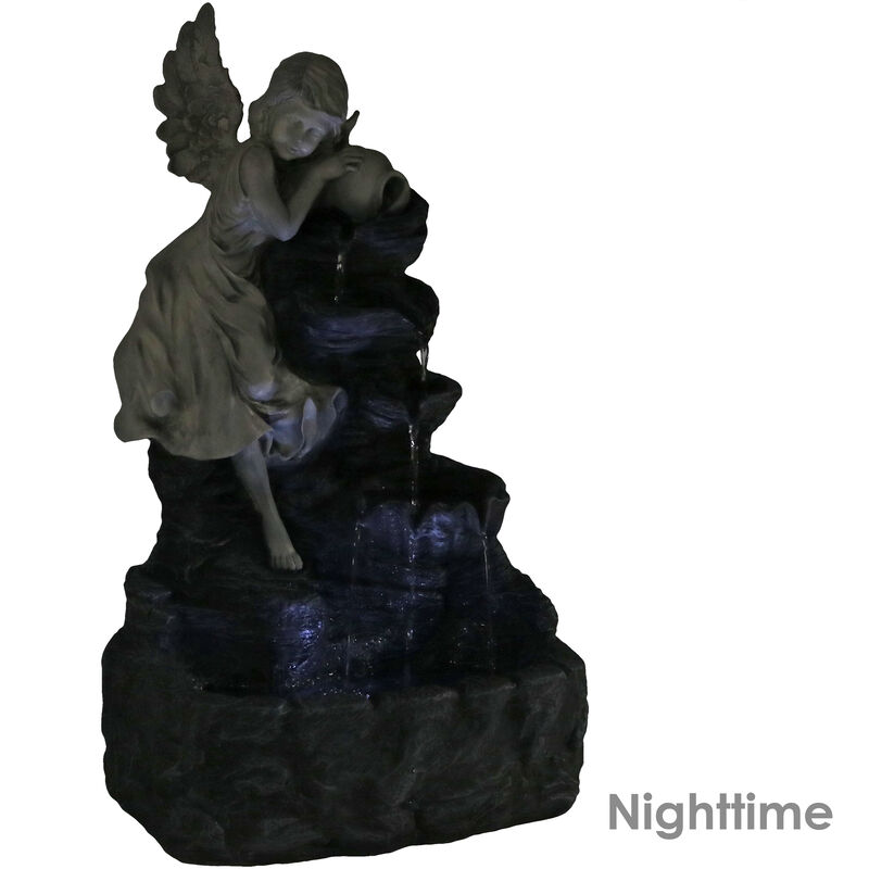 Sunnydaze Angel Falls Solar Water Fountain with Battery/LED Lights - 29 in