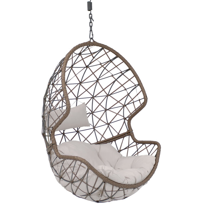 Sunnydaze Brown Resin Wicker Basket Hanging Egg Chair with Cushions