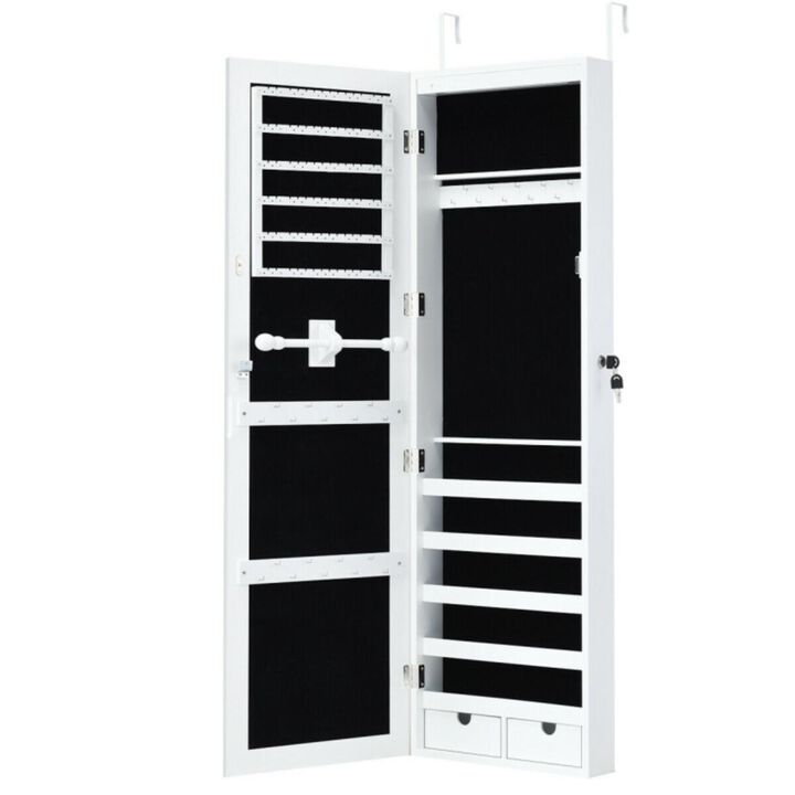 Hivvago Door Mounted Lockable Mirrored Jewelry Cabinet with LED Lights
