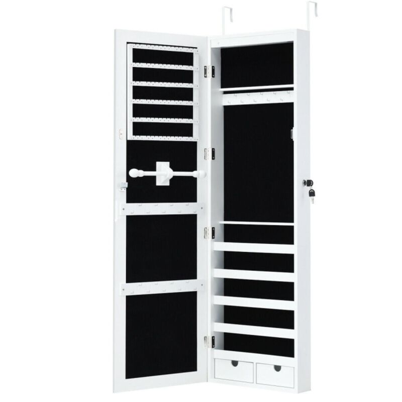 Hivvago Door Mounted Lockable Mirrored Jewelry Cabinet with LED Lights