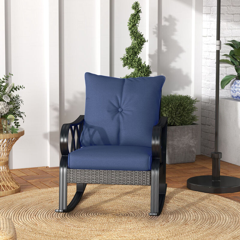 Outdoor 2 PCs Patio Rattan Rock Chairs w/Ergonomic Design, Aluminum Tube, Blue