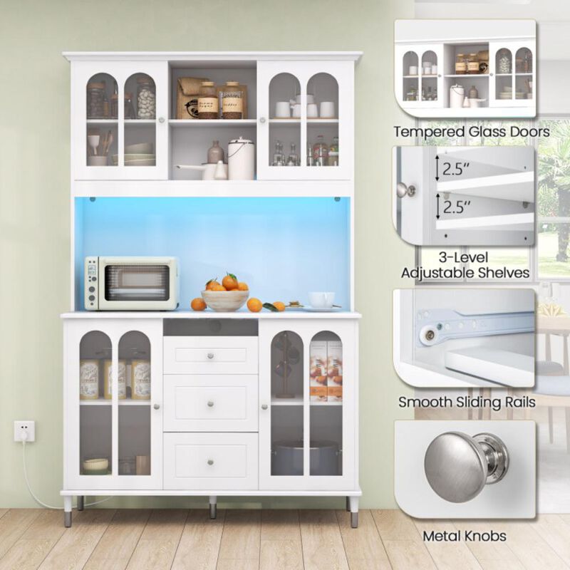 Hivvago 73 Inch Kitchen Pantry Storage Cabinet Freestanding Buffet Cabinet with LED Lights