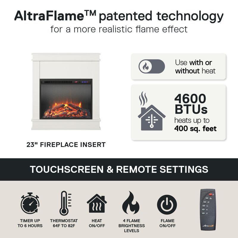 Ameriwood Home Mateo Electric Fireplace Space Heater with Mantel and Touchscreen Display
