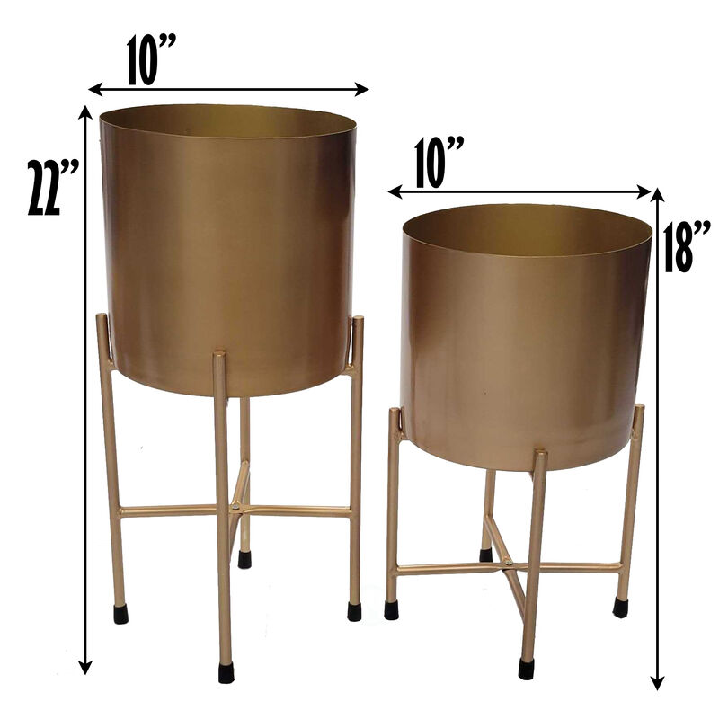 "Beautiful Set of 2 Decorative Contemporary Pink Metal Flower Planter Holders with Stand, 29"" and 26"" Tall, Perfect for Adding a Touch of Sophistication and Elegance to your Home"